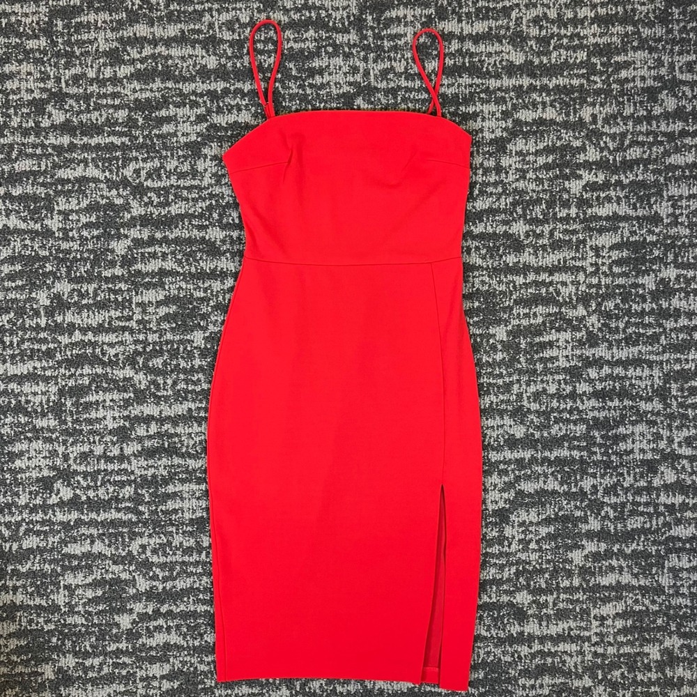 Express Sheath Dress Women 2 Red Spaghetti Strap Side Slit Bodycon Midi